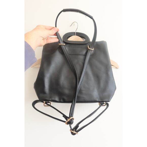 Moda Luxe Suede Leather Backpack with Gold Hardware Chic Modern Profile - Picture 7 of 10